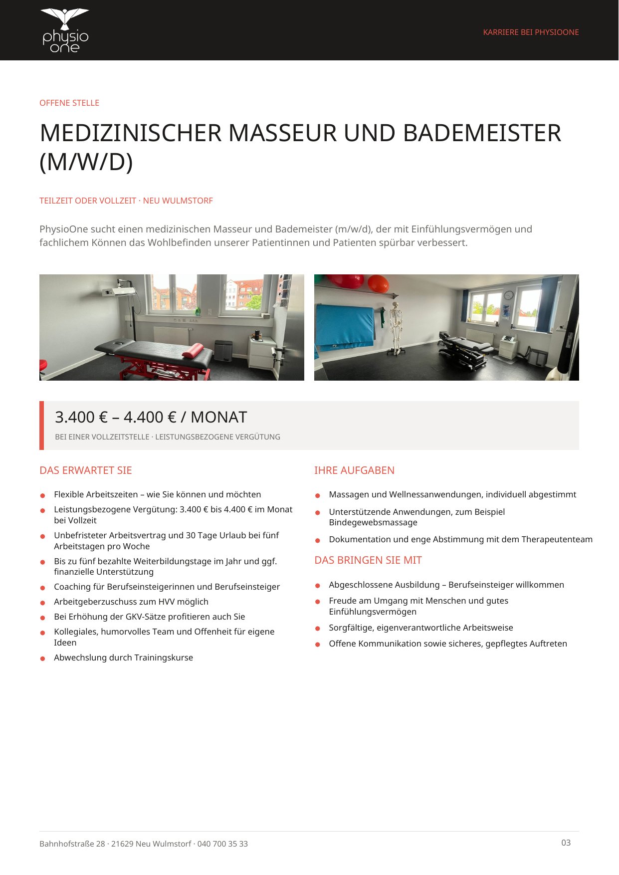 Stellenanzeige PhysioOne, Seite 3