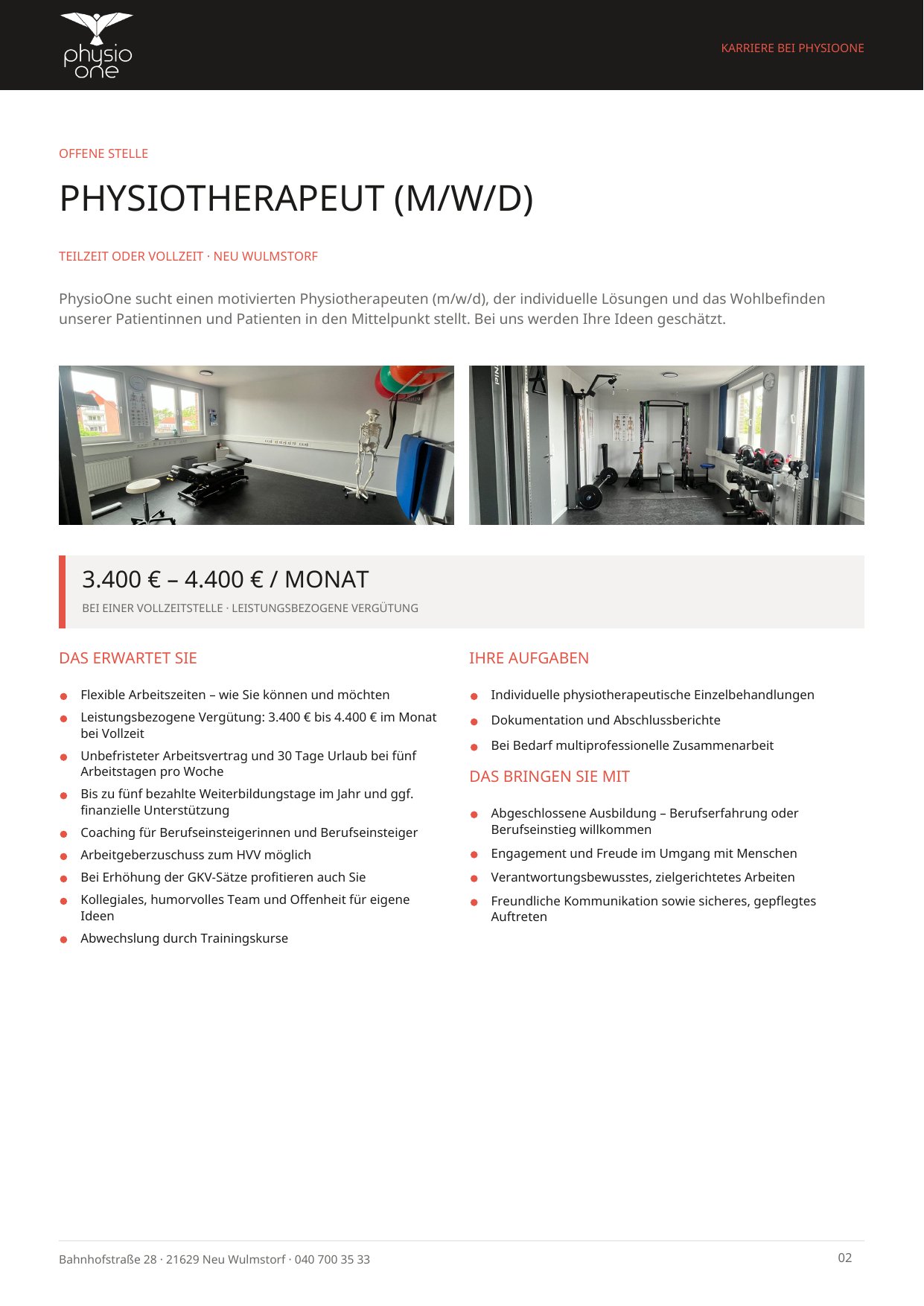 Stellenanzeige PhysioOne, Seite 2